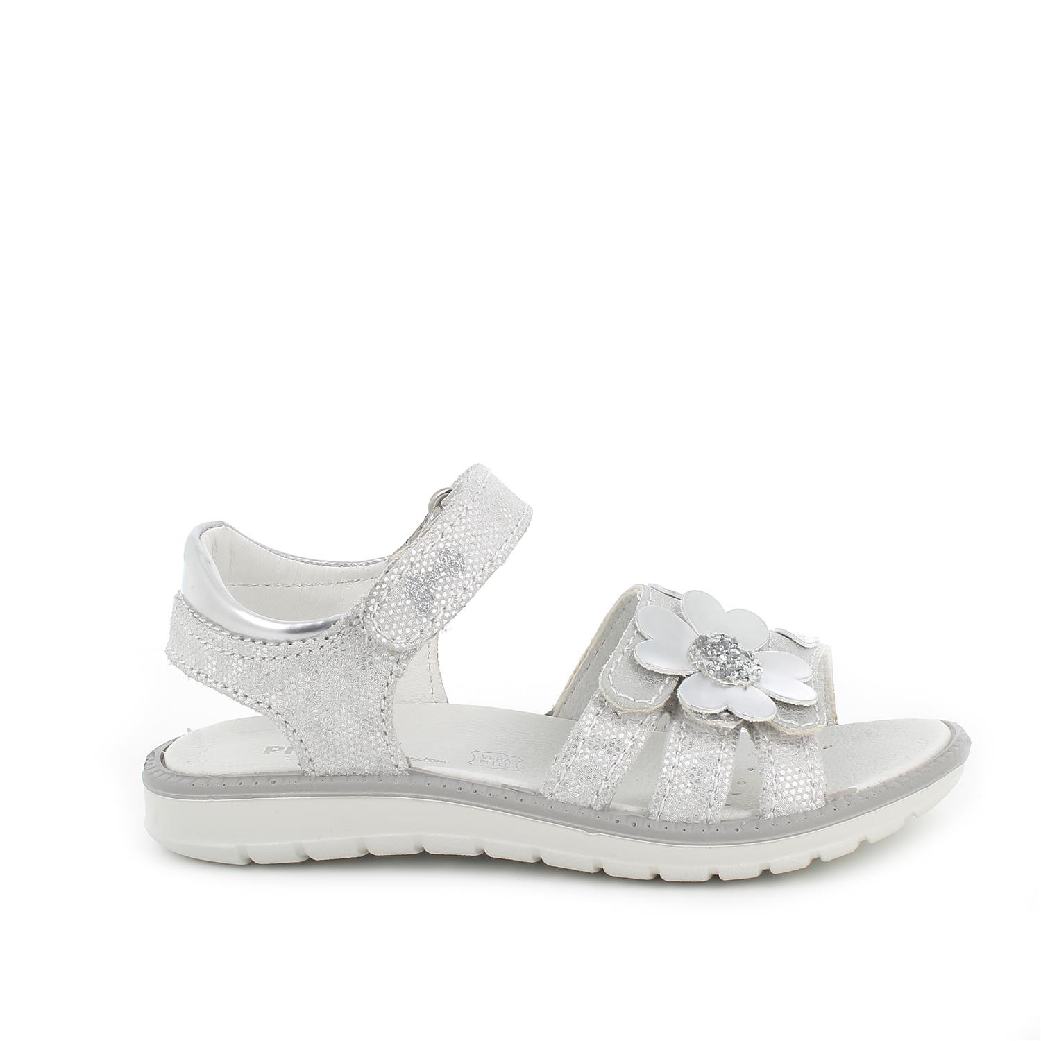 SANDALE AUS LEDER FUER MAEDCHEN WEISS IRISIEREND-SILBER