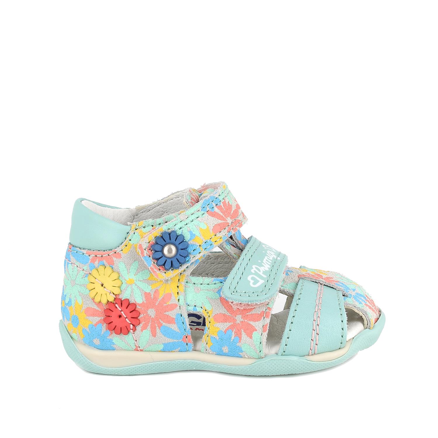 Sandalo in pelle da bambina acquamarina-multicolor