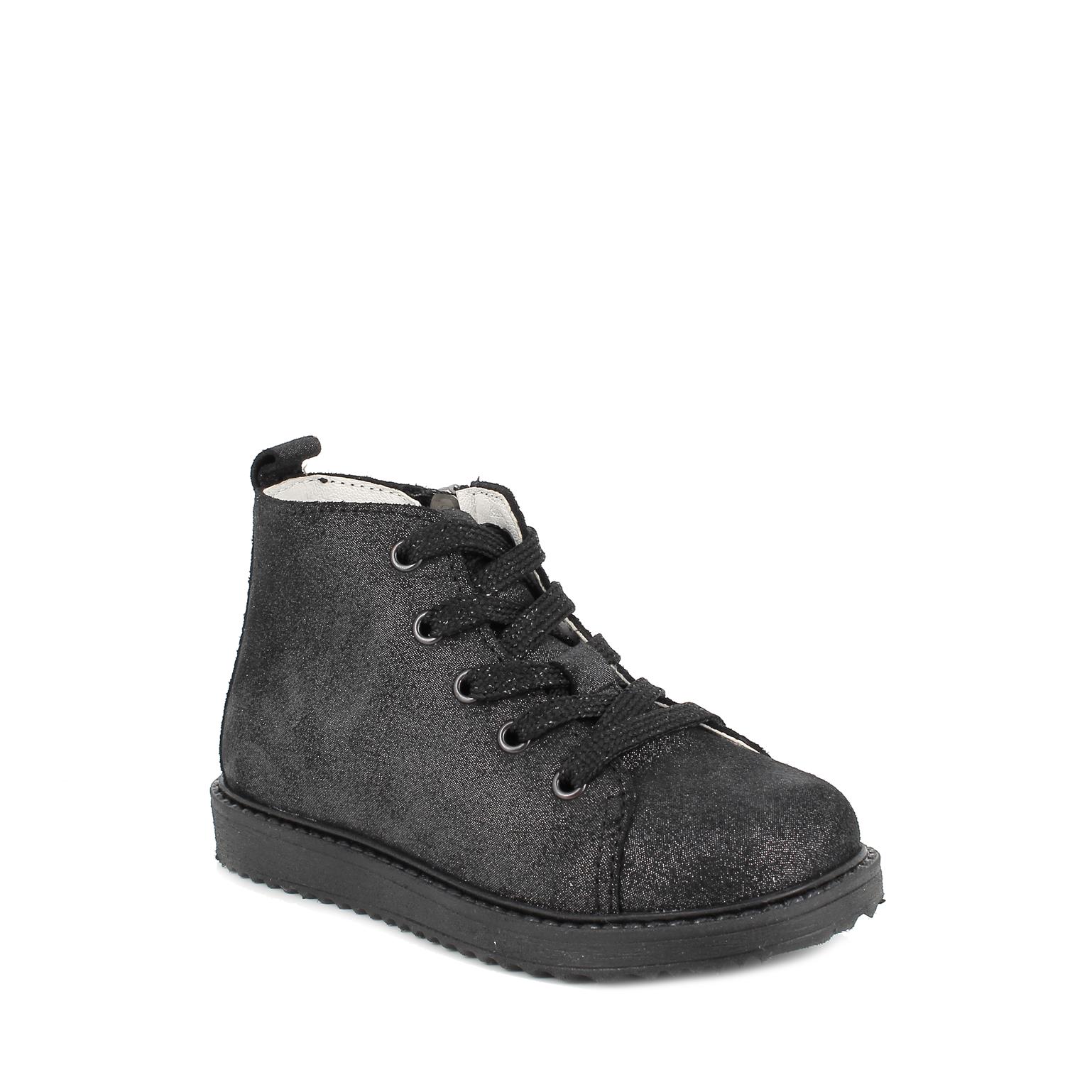 Polacchine in pelle da bambina nero glitter