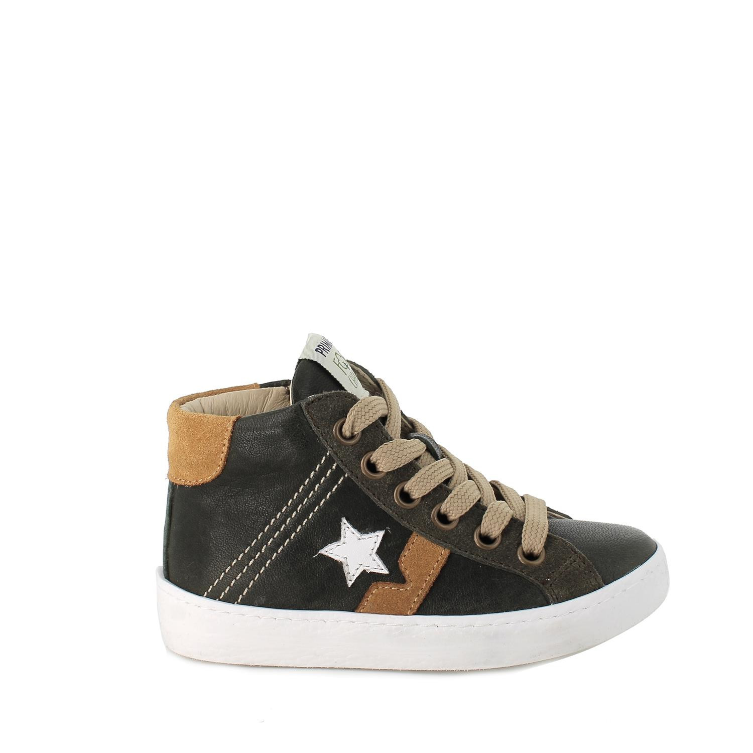 Sneakers in pelle eco sostenibili da bambino foresta senape