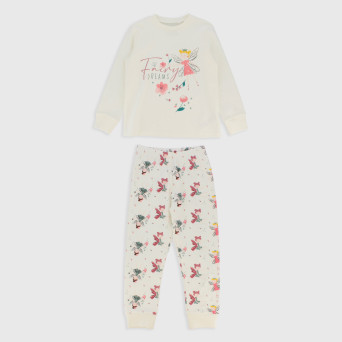 Pigiama in caldo cotone da bambina, bianco                    Pigiama in caldo cotone da bambina, bianco