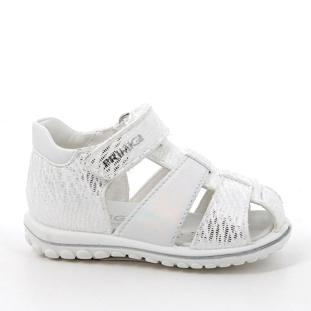 Sandali da bambina bianco iridescente-argento