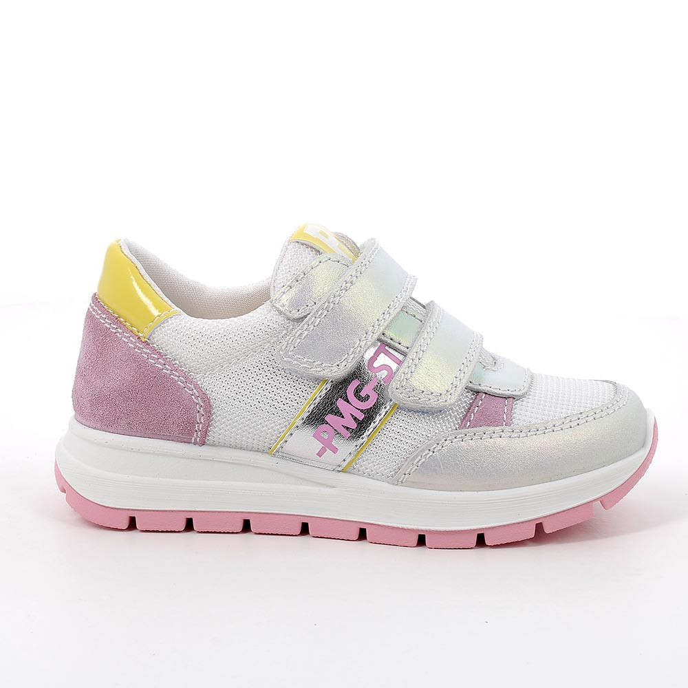 Sneakers da bambina bianco iridescente-rosa