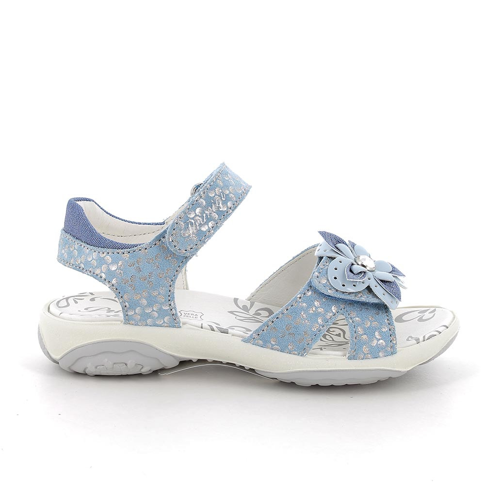Sandali in pelle da bambina celeste-platino