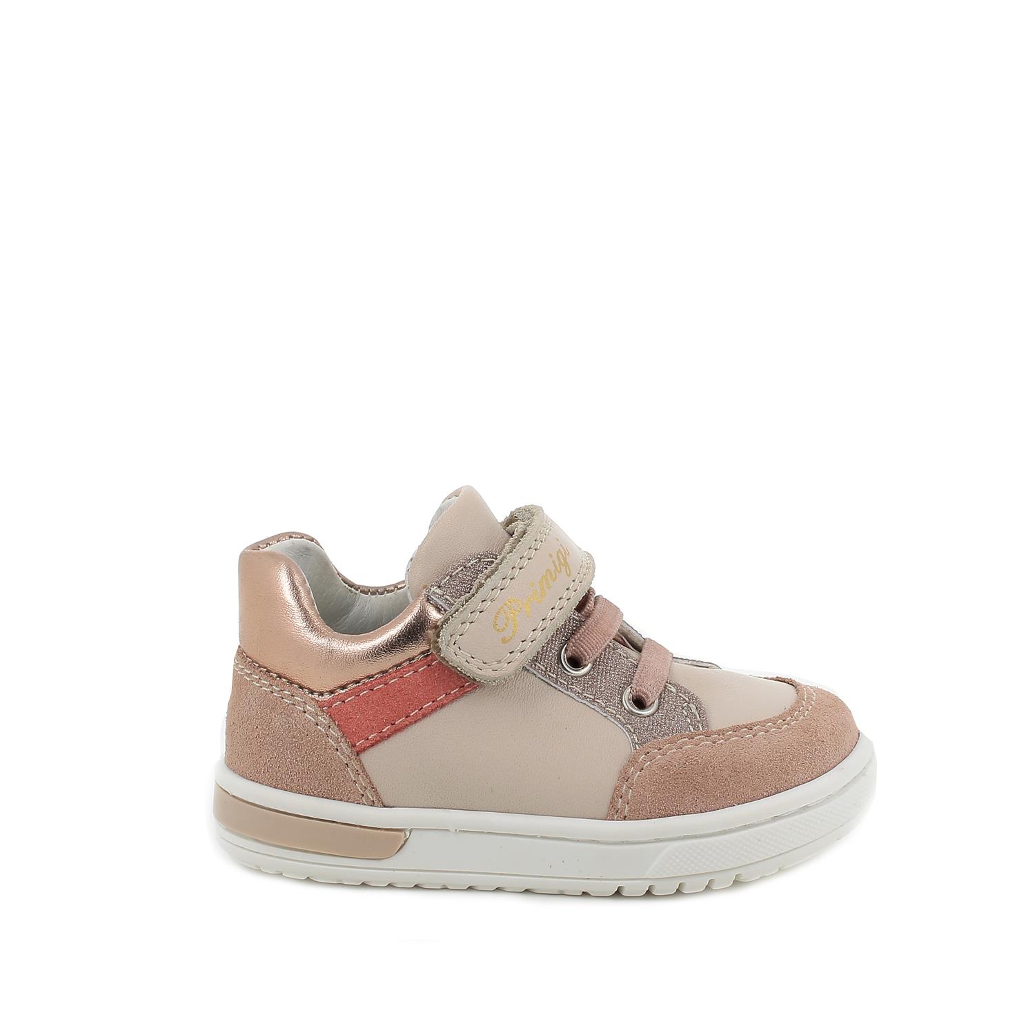 Scarpe in pelle da bambina écru-rosa antico