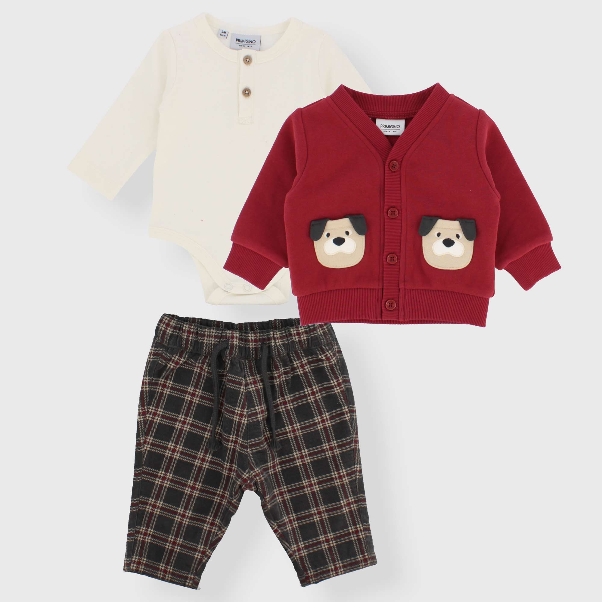 Completo tre pezzi da neonato, ROSSO