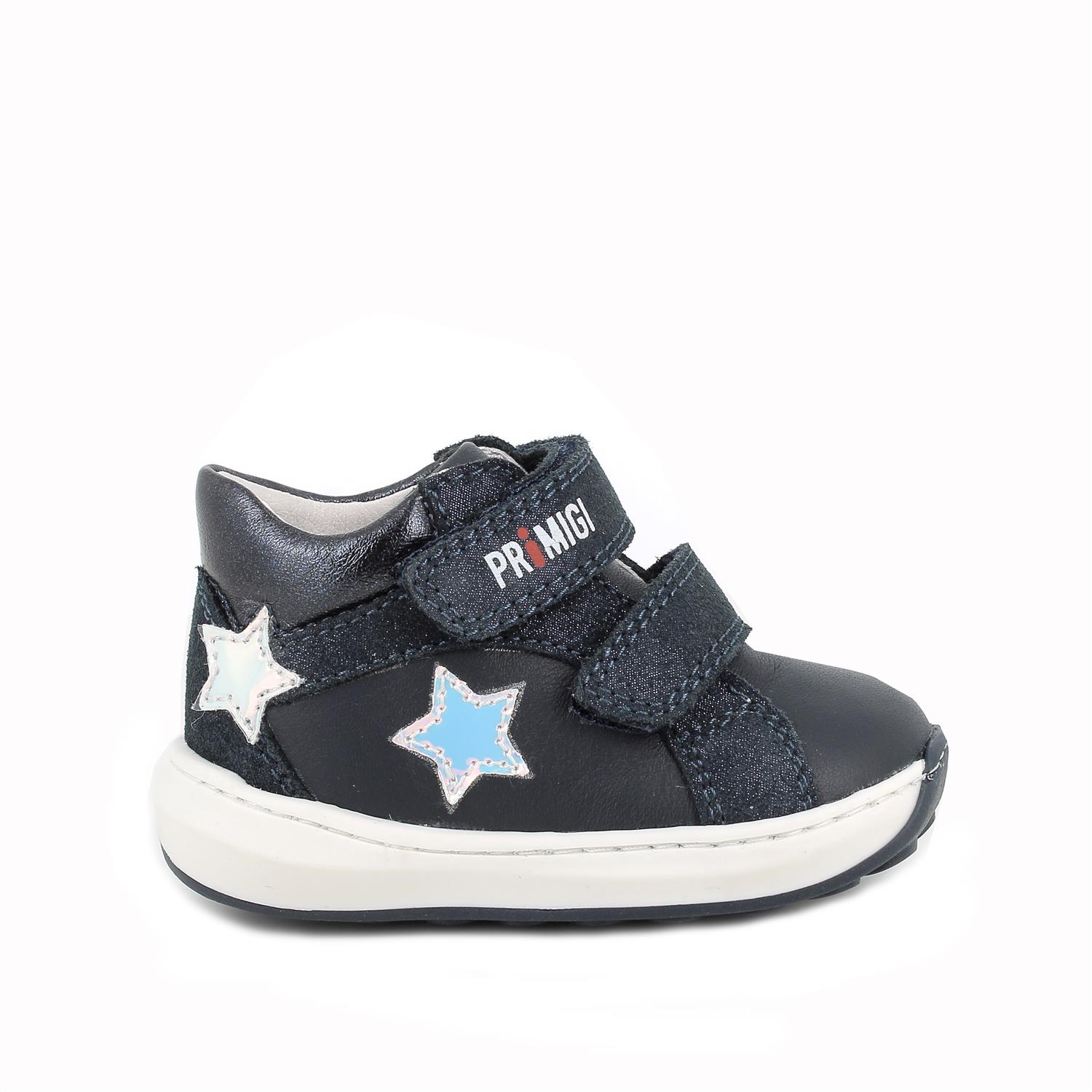 Scarpe in pelle da bambina navy blu laminato