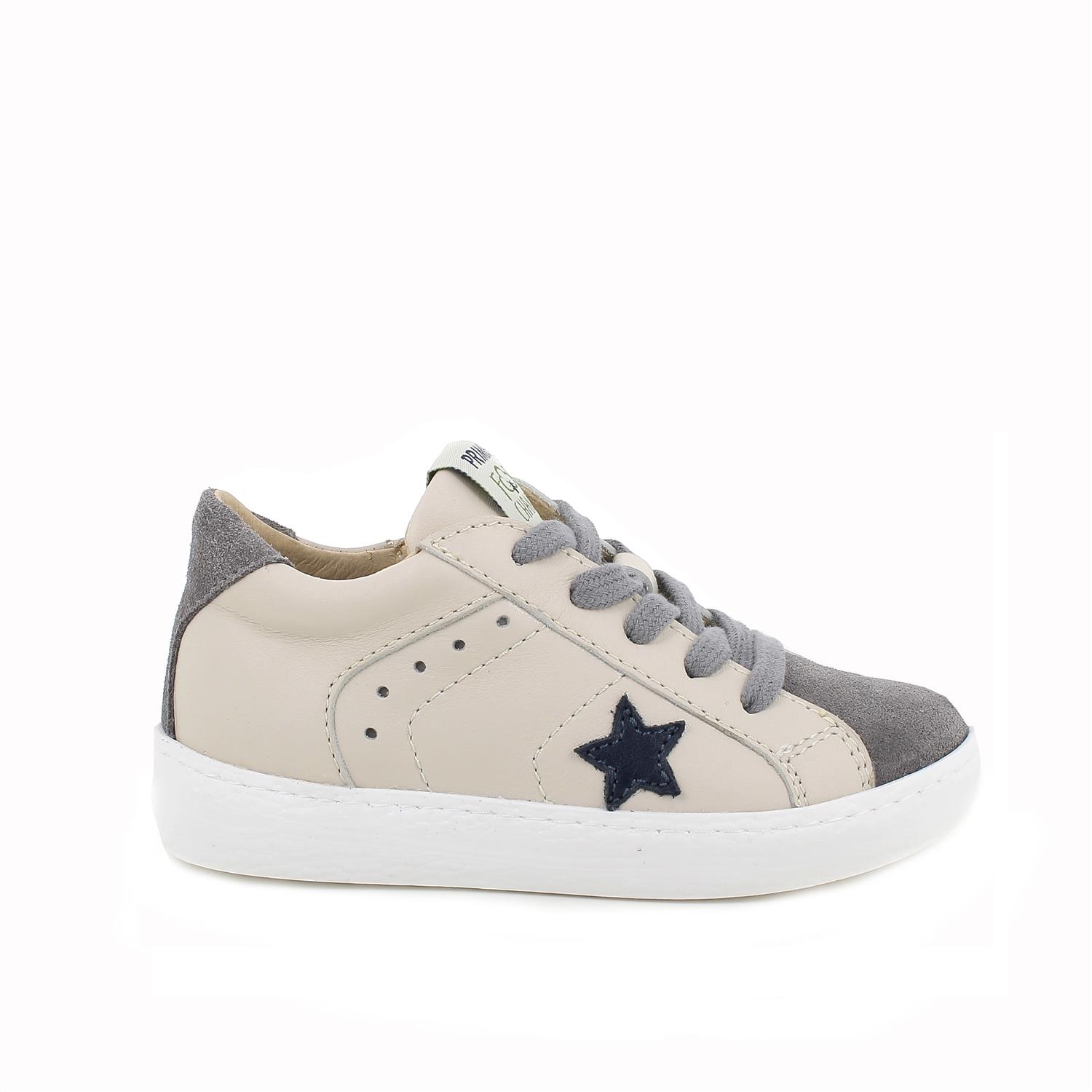 Primigi Sneakers eco-sostenibili in pelle da bambino off white-grigio, Taglia 24