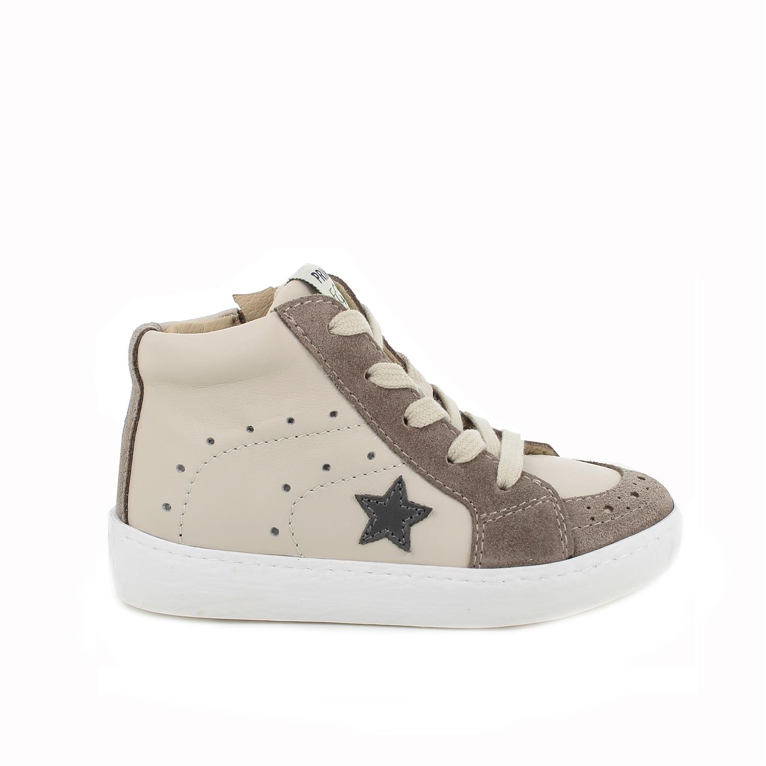Primigi Sneakers eco-sostenibili in pelle da bambino off white-beige scuro, Taglia 24