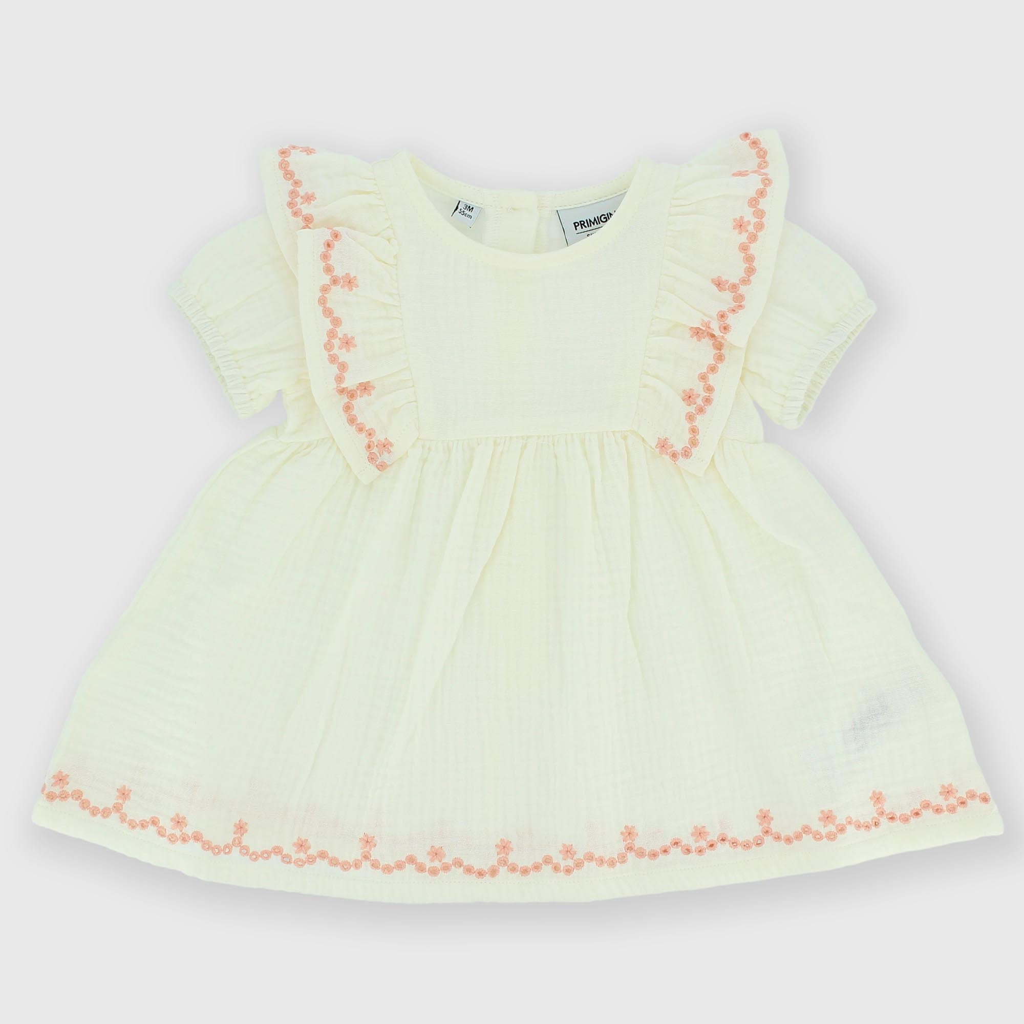 Dress in coton gaze for newborn, white