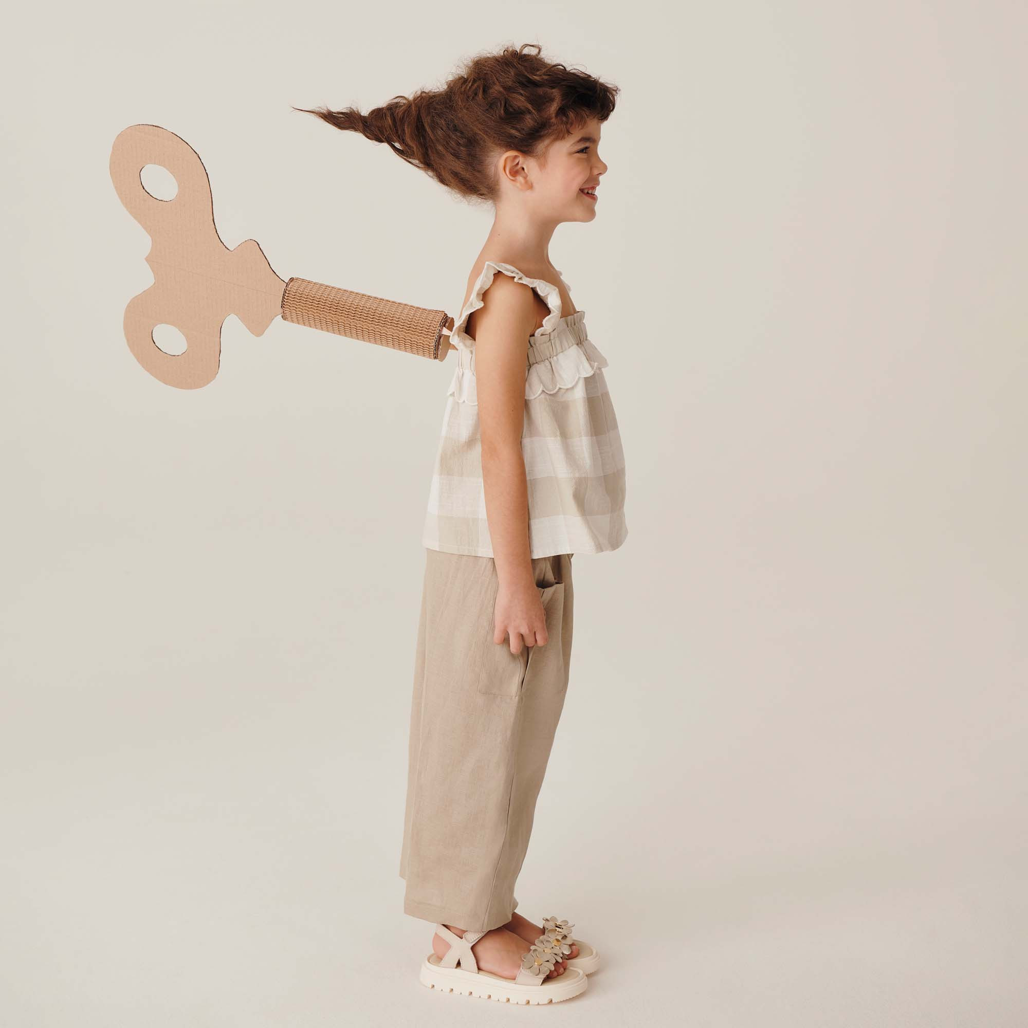 Pantalon en coton-lin  fille, vert