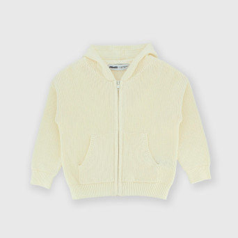 Boy's coton Cardigan with hat, white Boy's coton Cardigan with hat, white