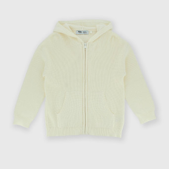 Boy's coton Cardigan with hat, white Boy's coton Cardigan with hat, white