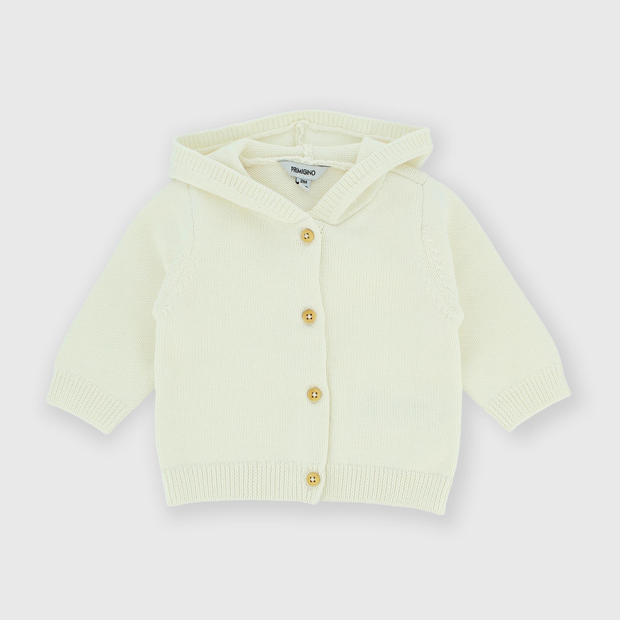 Boy's coton Cardigan with hat, white