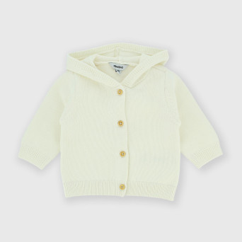 Boy's coton Cardigan with hat, white Boy's coton Cardigan with hat, white