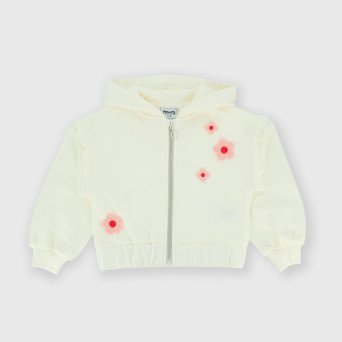 Girl's opened sweat-shirt with hat, white Girl's opened sweat-shirt with hat, white