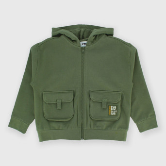Boy's open hooded sweatshirt, green Boy's open hooded sweatshirt, green
