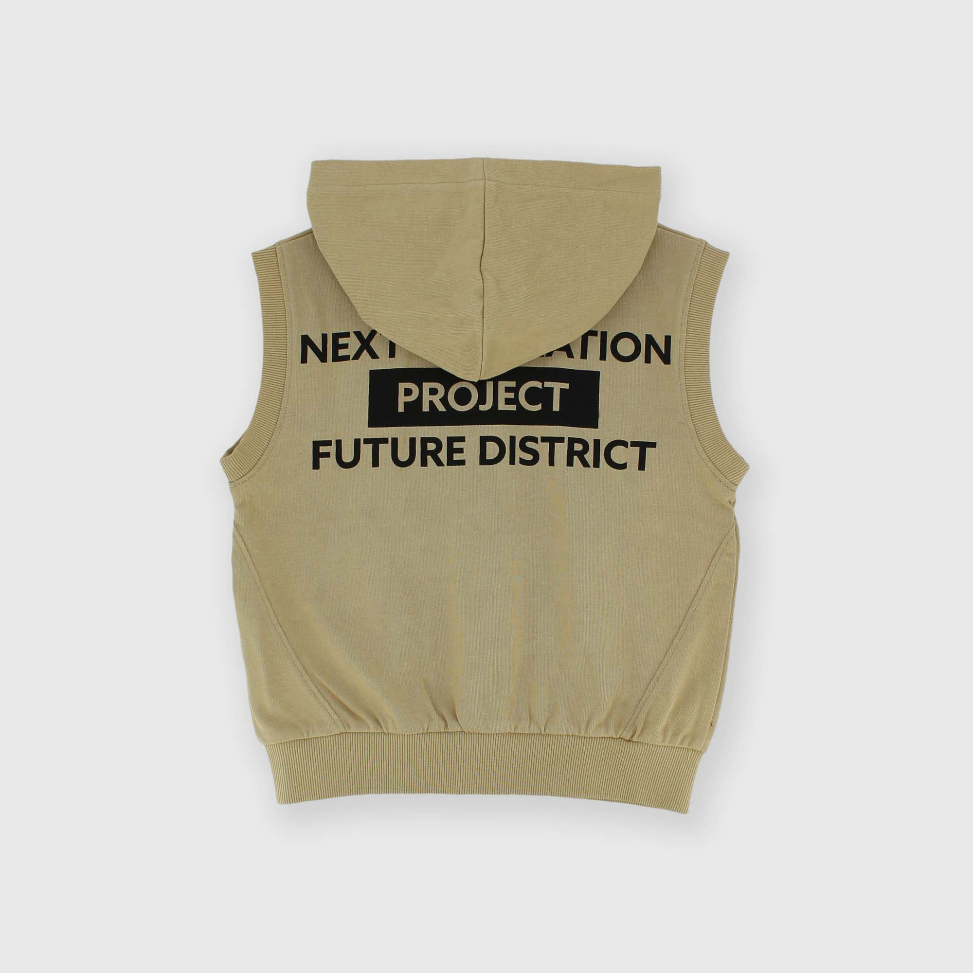 Boy's opened heavy-Jersey vest with hat, beige