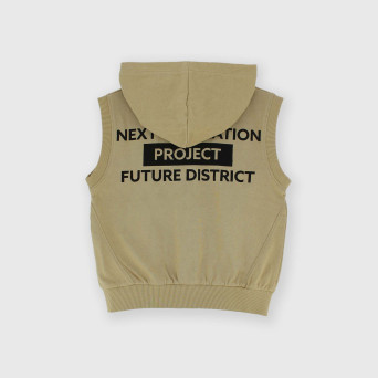 Boy's opened heavy-Jersey vest with hat, beige Boy's opened heavy-Jersey vest with hat, beige