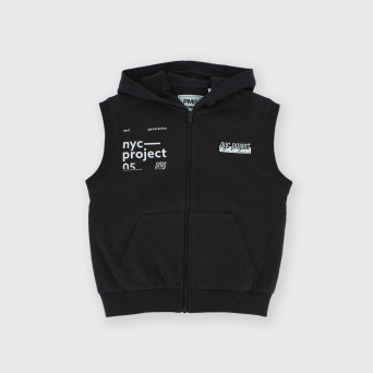 Boy's opened heavy-Jersey vest with hat, grey Boy's opened heavy-Jersey vest with hat, grey