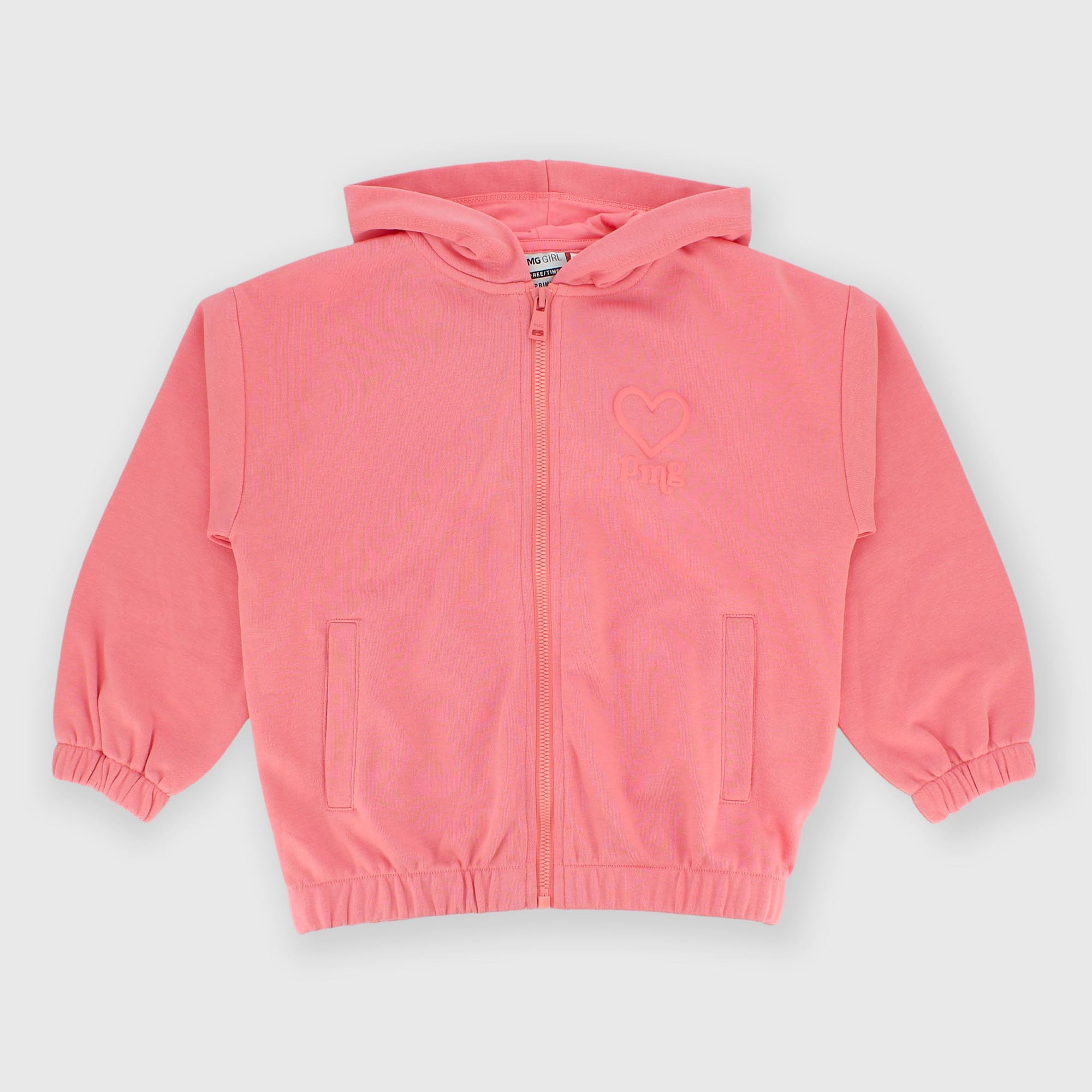 Girl's opened sweat-shirt with hat, pink