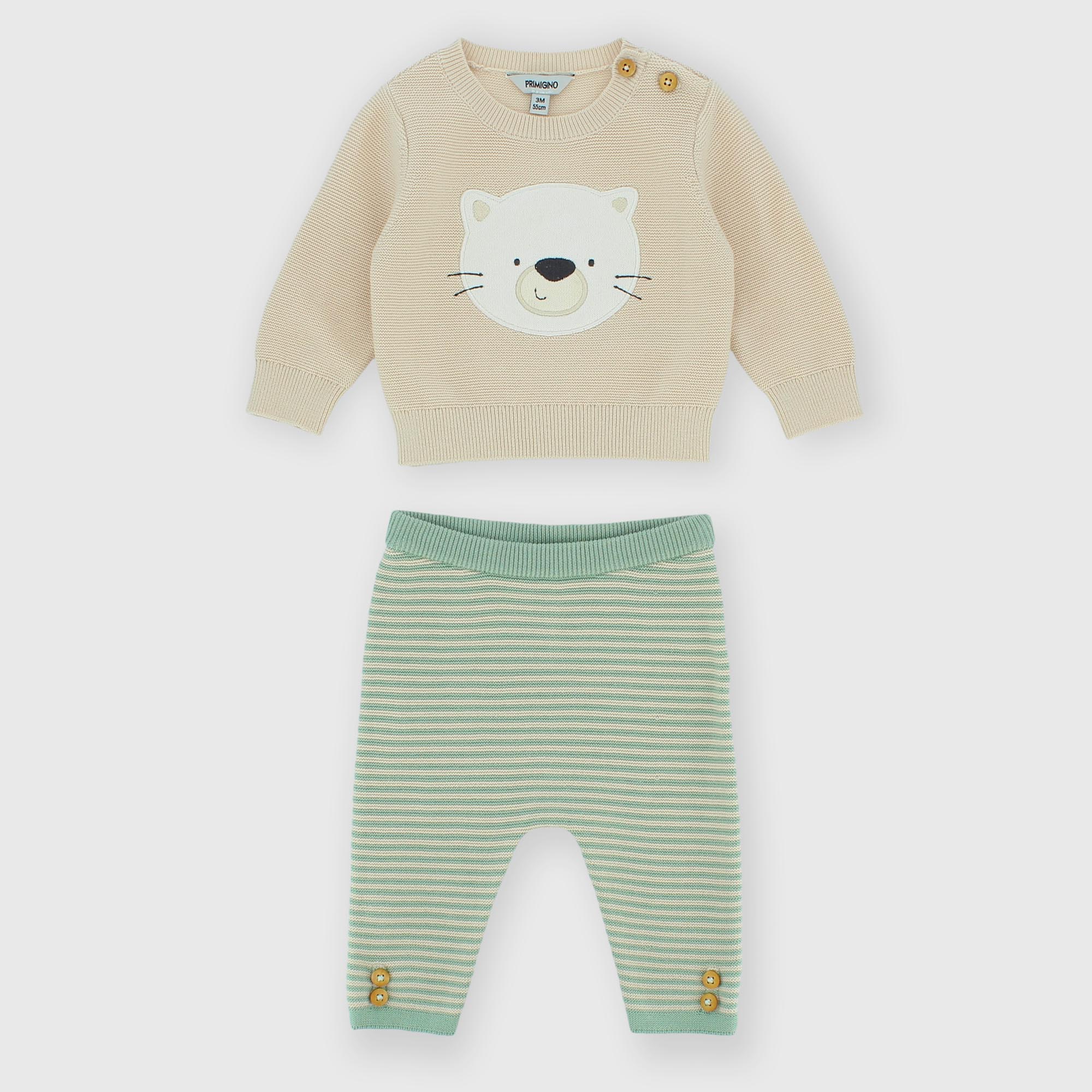 Two-piece suit for newborn, beige