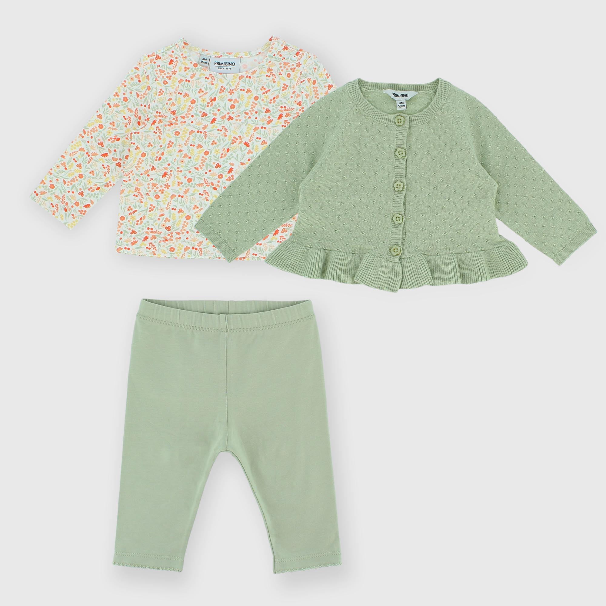 КОМПЛЕКТ ИЗ ТРЕХ ЧАСТЕЙ ДЛЯ НОВОРОЖДЕННОЙ, ЗЕЛЕНЫЙ