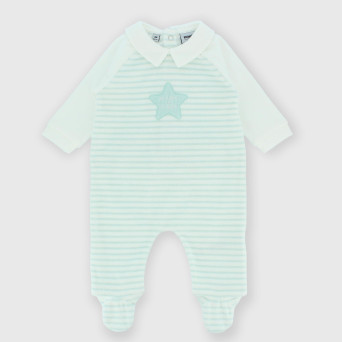 Jumpsuit for newborn boy in chenille, white Jumpsuit for newborn boy in chenille, white