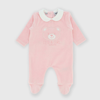 Jumpsuit for newborn girl in chenille, pink Jumpsuit for newborn girl in chenille, pink