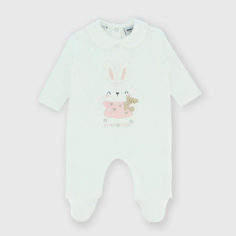 Jumpsuit for newborn girl in chenille, white Jumpsuit for newborn girl in chenille, white