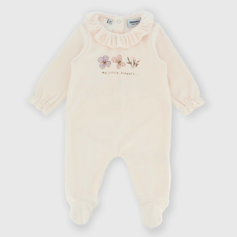 Jumpsuit for newborn girl in chenille, pink Jumpsuit for newborn girl in chenille, pink