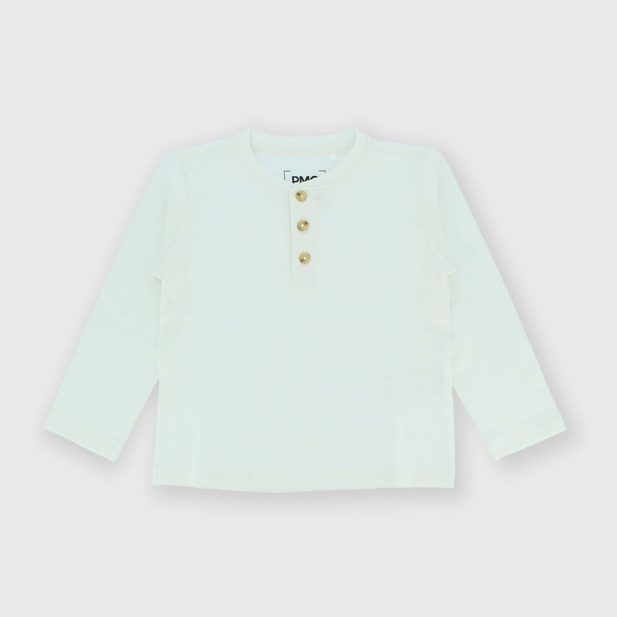 Camiseta con dos botones de tejido Jersey con mangas largas para niño, blanco