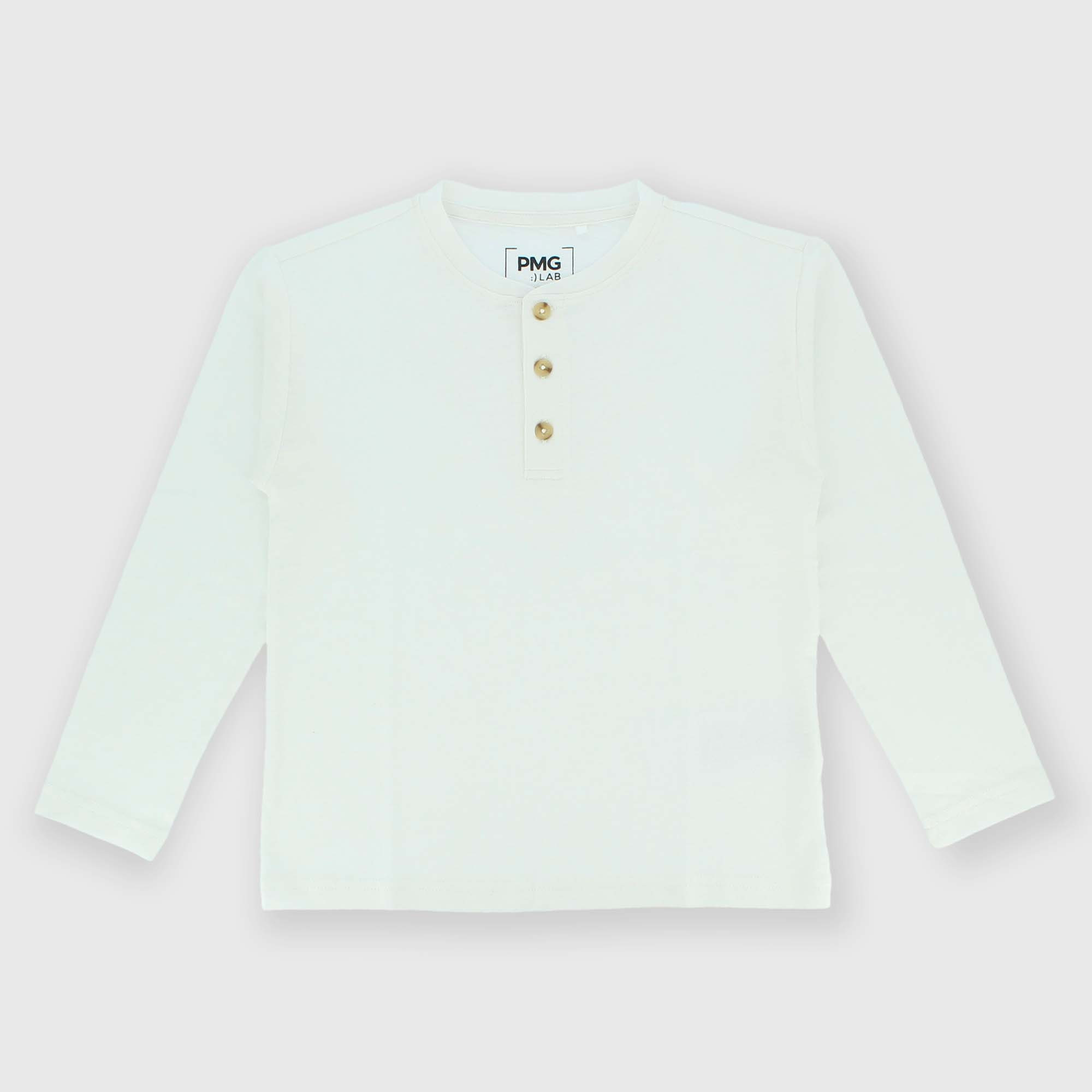 Camiseta con dos botones de tejido Jersey con mangas largas para niño, blanco
