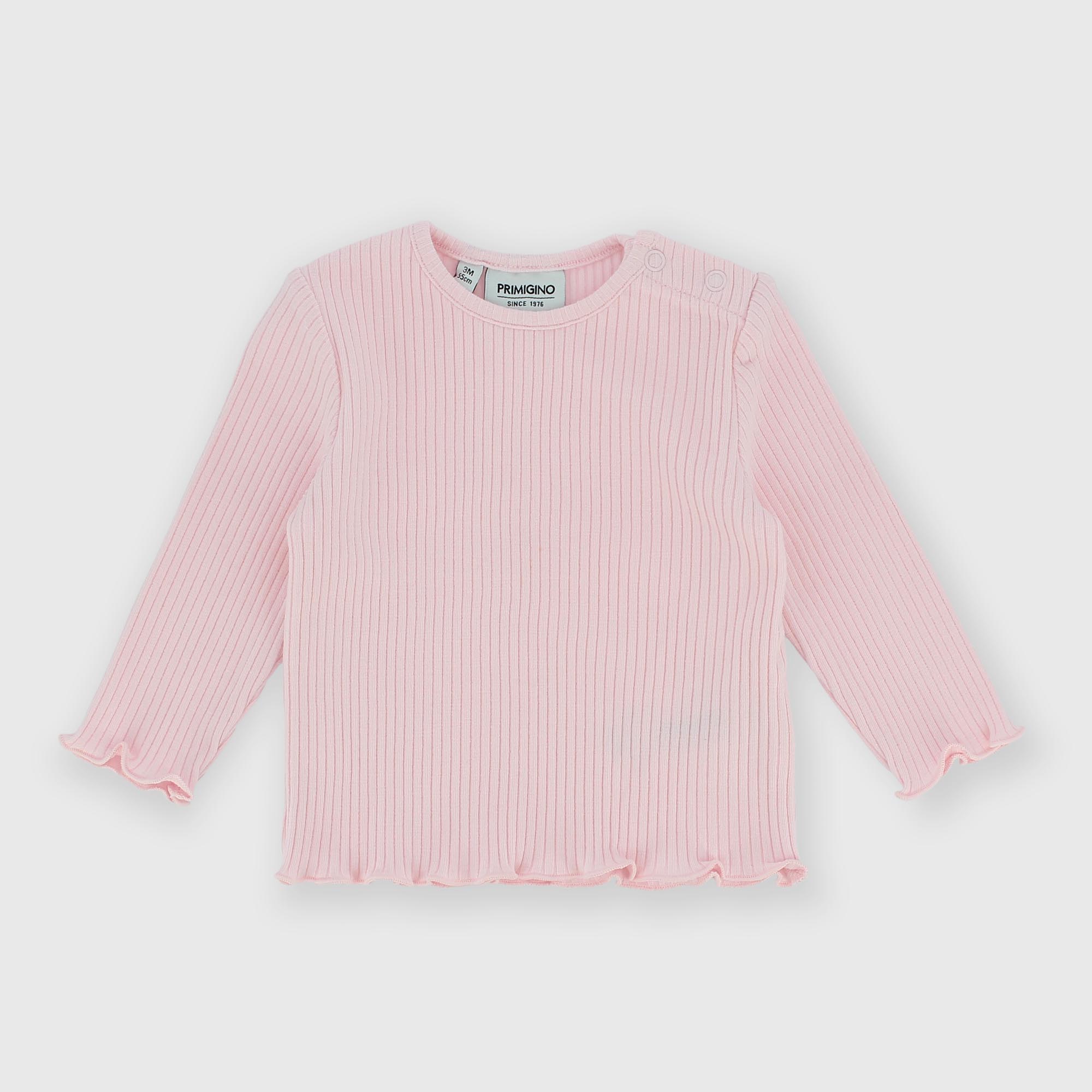 Camiseta canalé con mangas largas para bebé niña, rosa