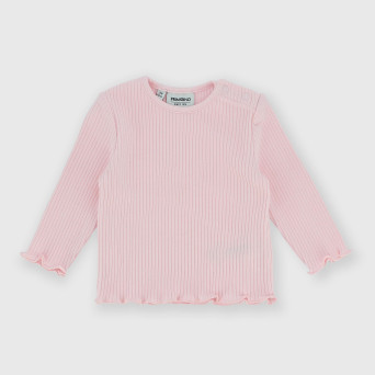 Camiseta canalé con mangas largas para bebé niña, rosa Camiseta canalé con mangas largas para bebé niña, rosa
