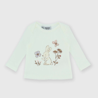 Camiseta canalé con mangas largas para bebé niña, blanco Camiseta canalé con mangas largas para bebé niña, blanco