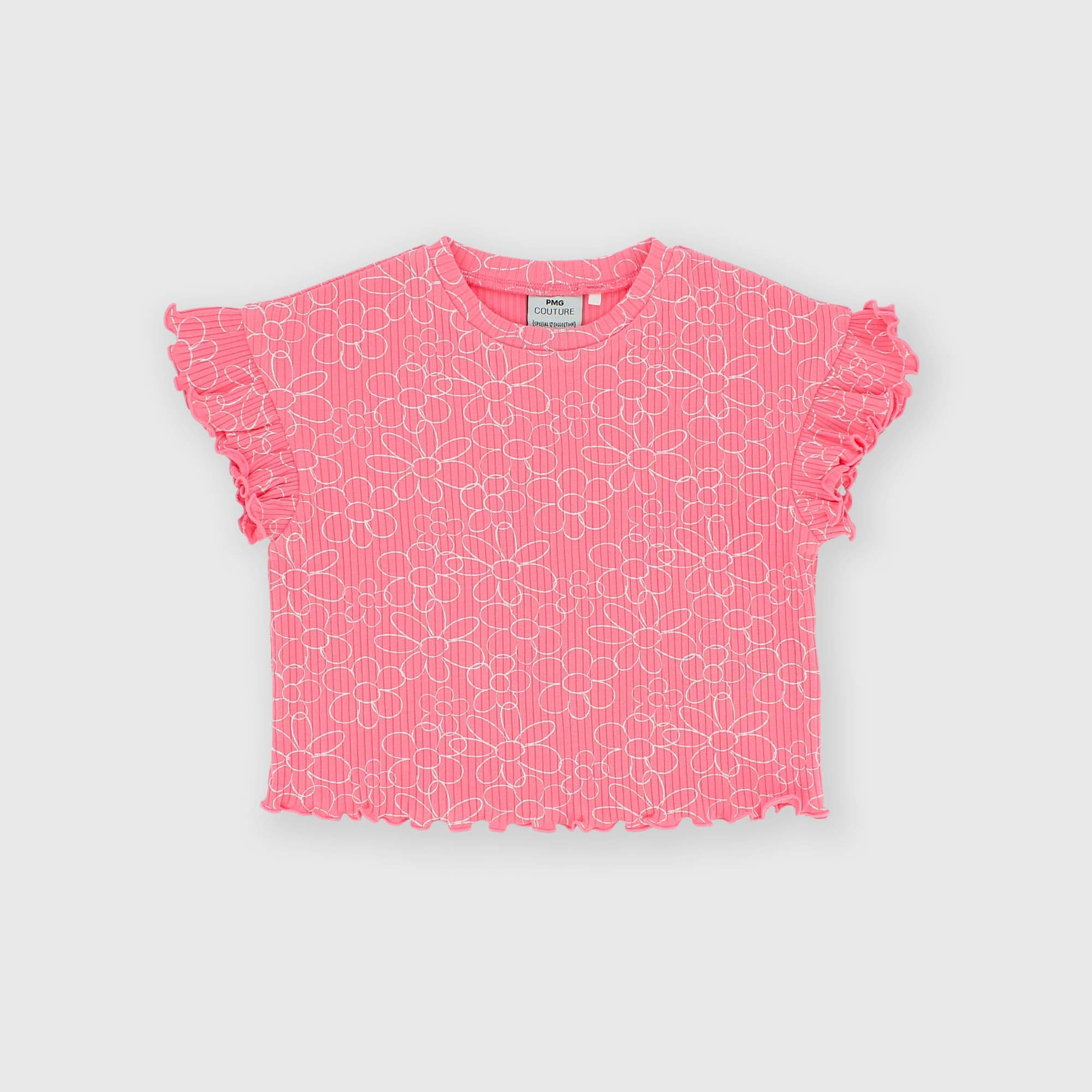 Girl's ribbed T-shirt, pink