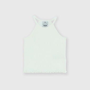 Camiseta de tirantes canalé para niña, blanco Camiseta de tirantes canalé para niña, blanco