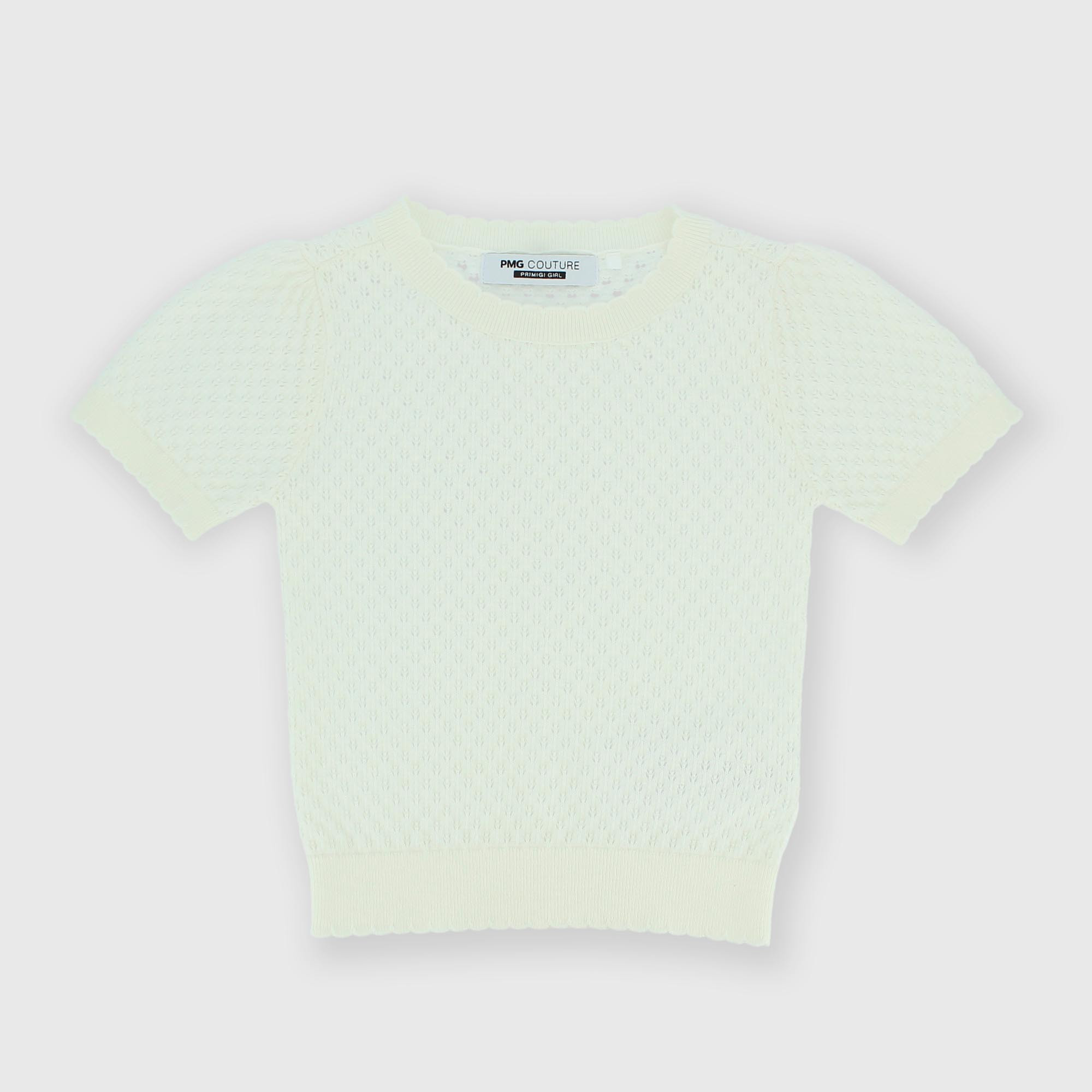 Pull en coton manches courtes  fille, blanc