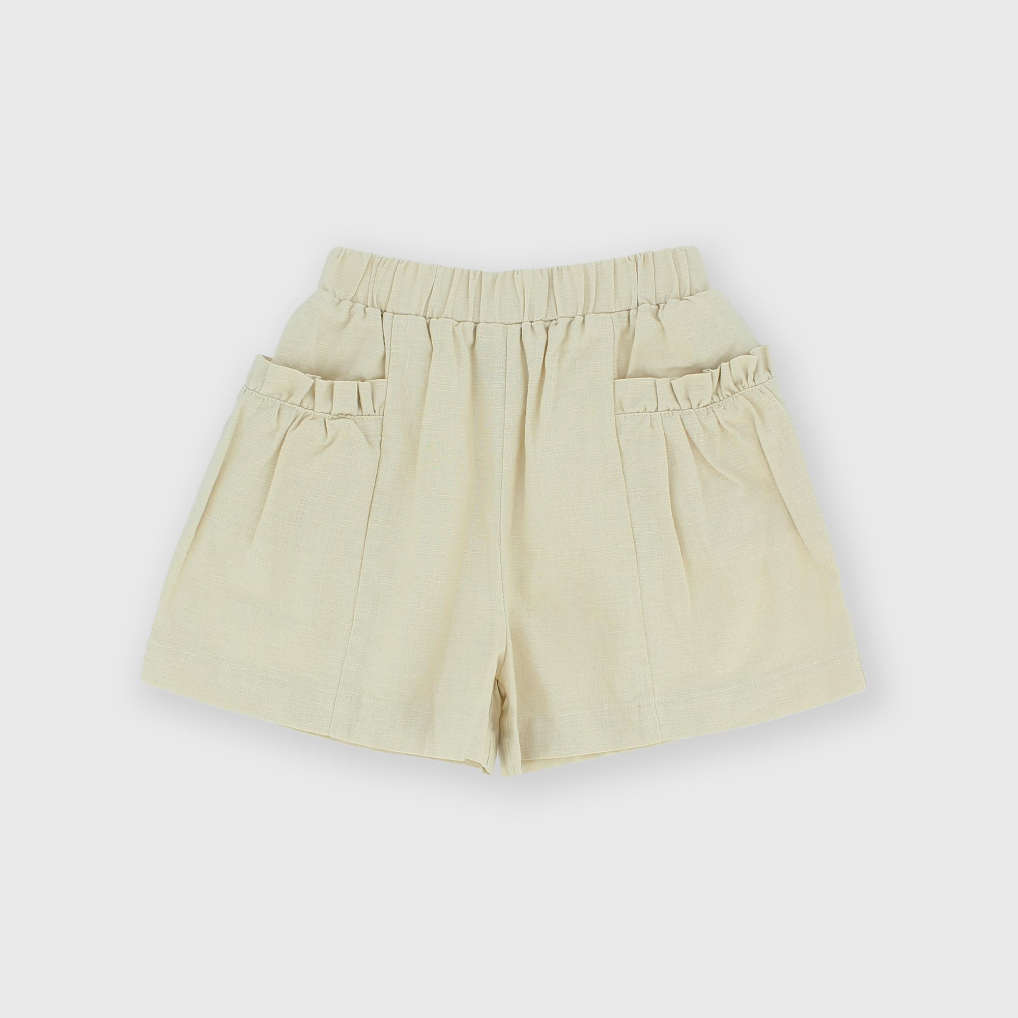 Pantalón corto de algodón-lino para niña, rosa