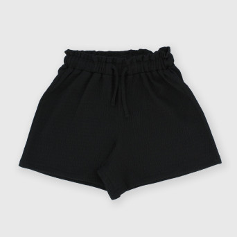 Pantalón corto de tejido seersucker para niña, negro Pantalón corto de tejido seersucker para niña, negro