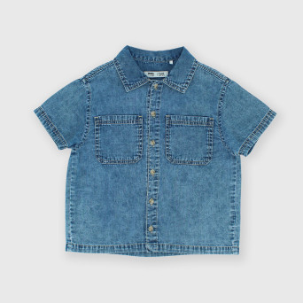Boy's denim short-sleeves shirt, blue Boy's denim short-sleeves shirt, blue