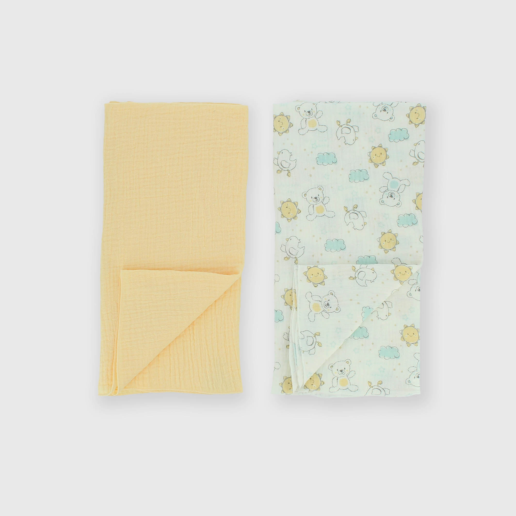 Pack with two newborn blanket, yellow