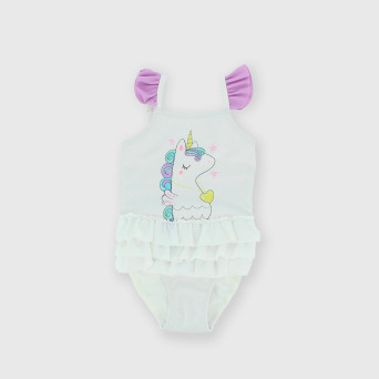 Girls' one-piece swimsuit, white Girls' one-piece swimsuit, white