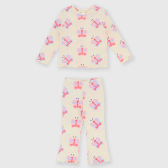 Girl's ribbed pyjamas, pink Girl's ribbed pyjamas, pink