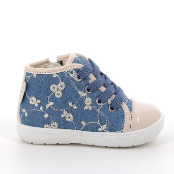 Zapato para niña celeste y beige con cremallera Zapato para niña celeste y beige con cremallera