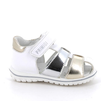Sandalia para niña blanco y plata con velcro Sandalia para niña blanco y plata con velcro