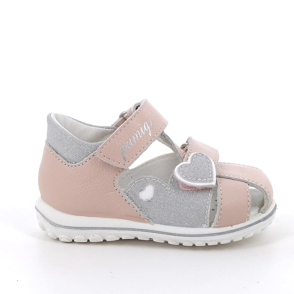 Sandalia para niña rosa y plata con velcro