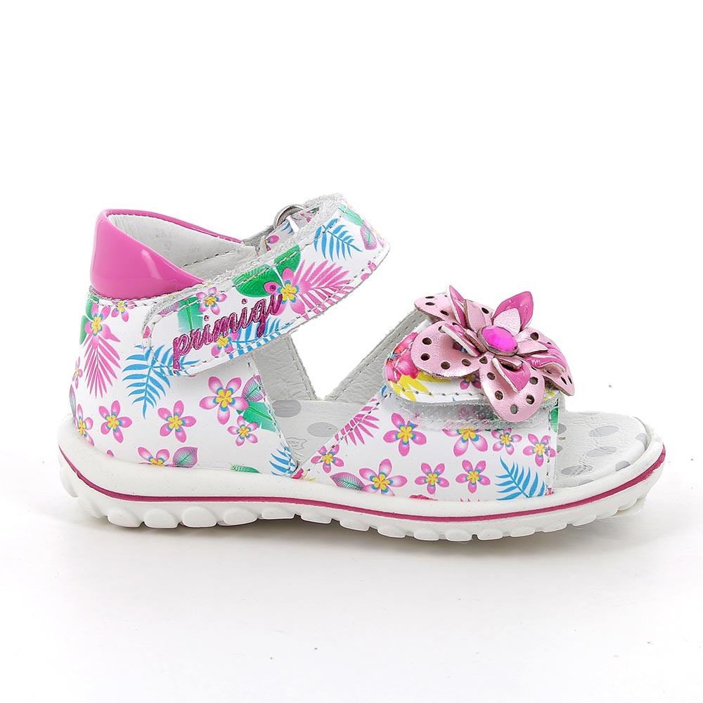 Sandals for girls white and fuchsia with velcro
