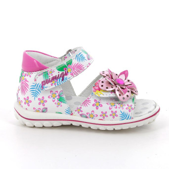 Sandale pour fille blanc et fuxia avec velcro Sandale pour fille blanc et fuxia avec velcro